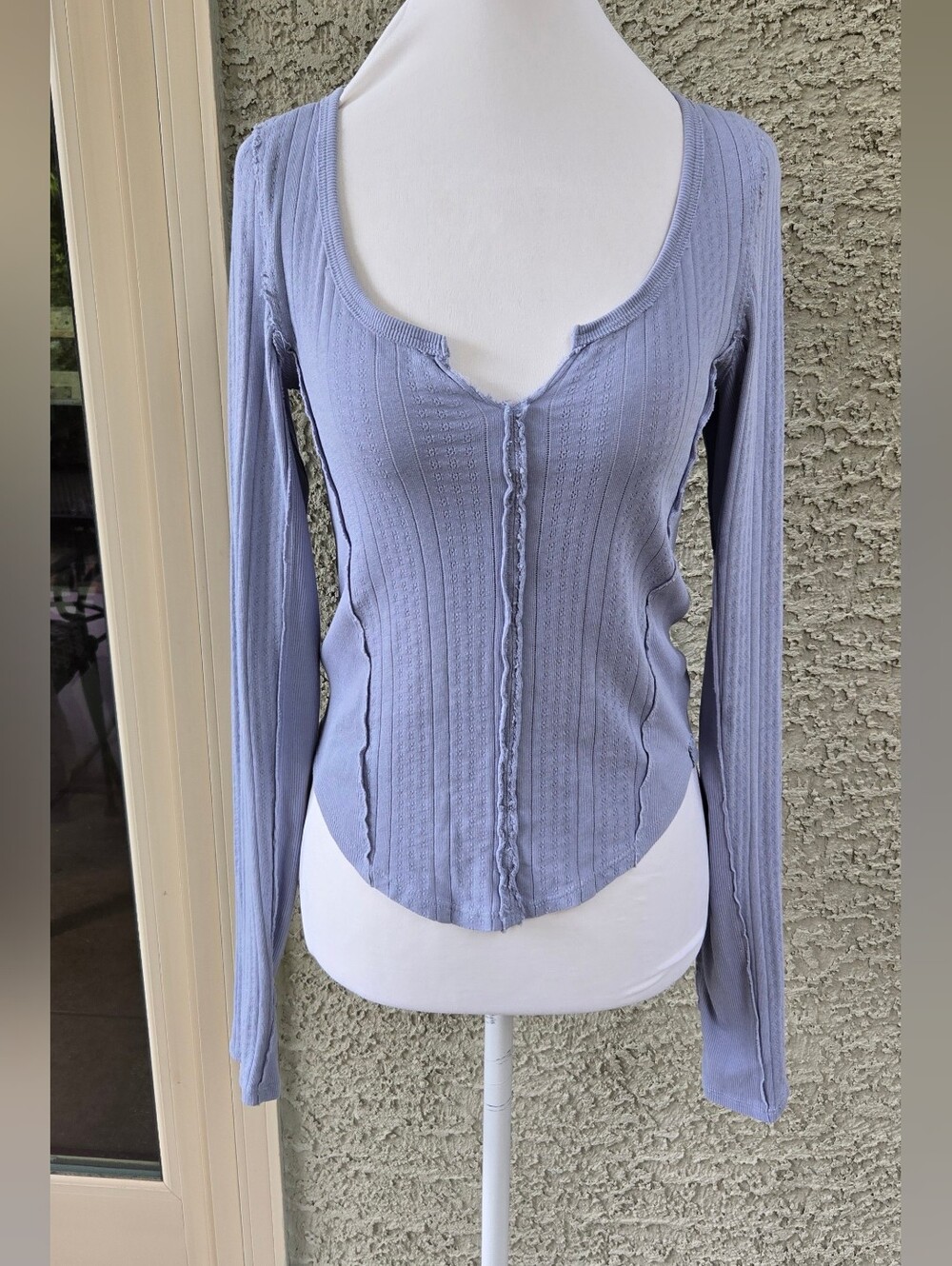 We The Free Ribbed Scoop-Neck Long Sleeve Top in Light Lavender
